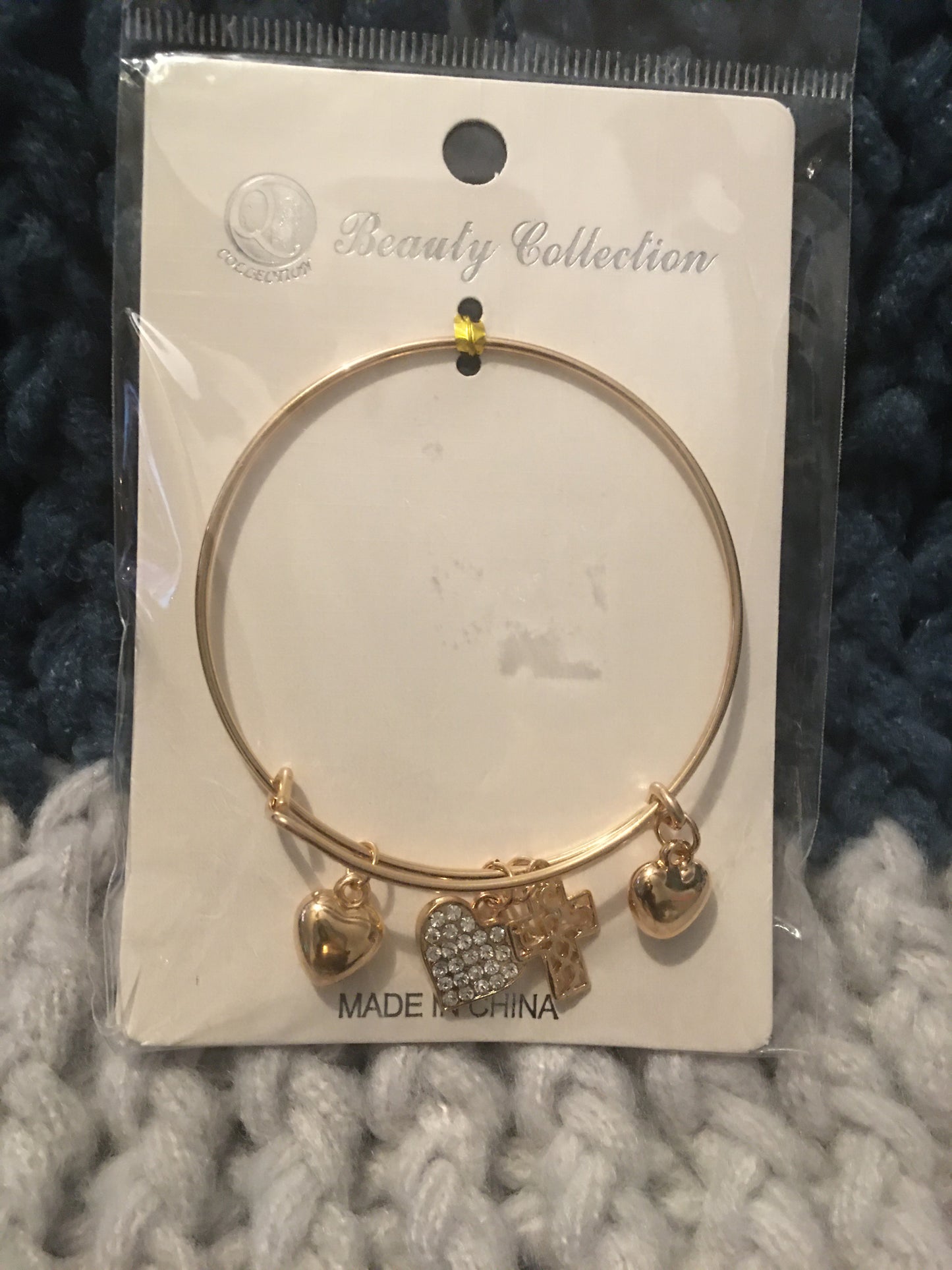 Heart and Cross Bangle Bracelet