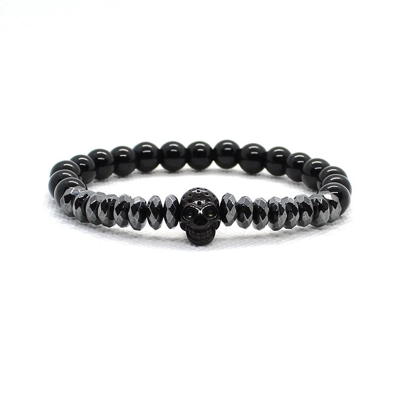 Matte Oxyn Stone Beads Skull Bracelet Set Crown