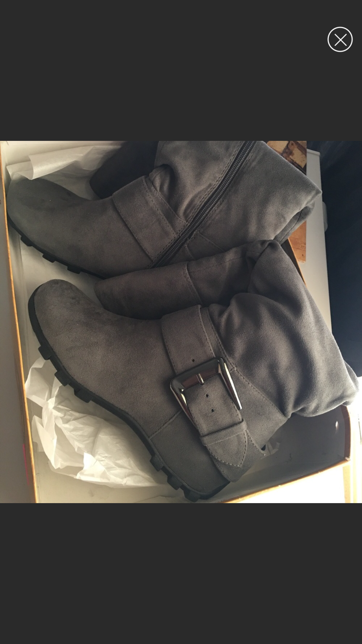Gray suede flat knee high boots