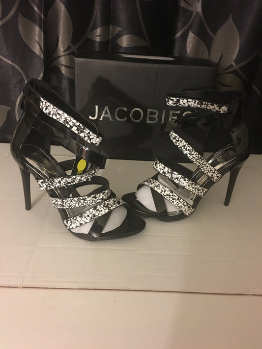 Jacobies Black And Glitter Silver Heels