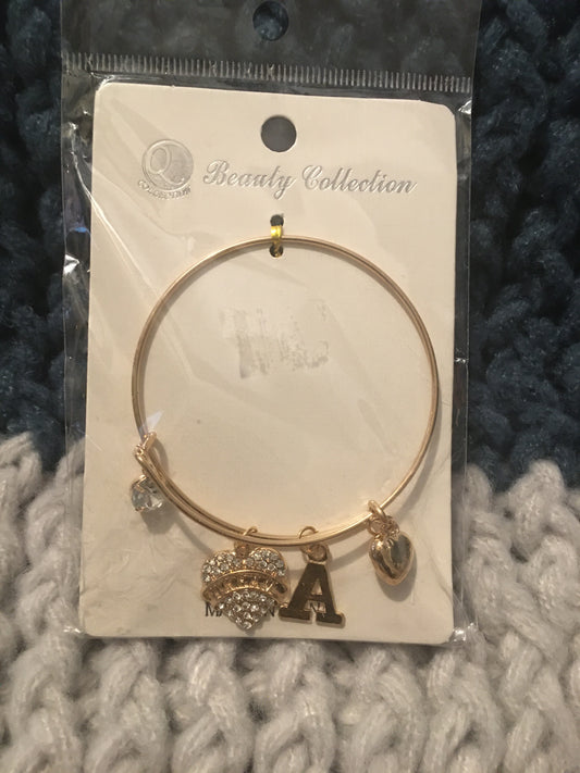 Gold Letter A Bangle Bracelet