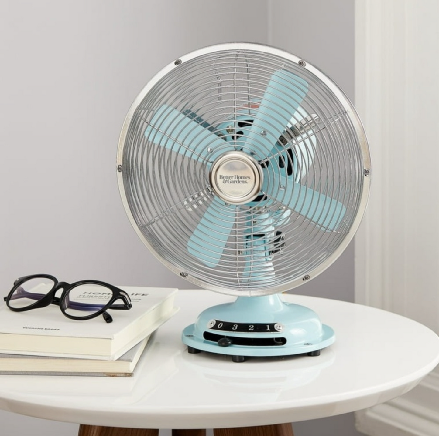 Better Homes & Gardens 8" 3-Speed Mint Retro Metal Tiltable-Head Oscillating New Table Fan