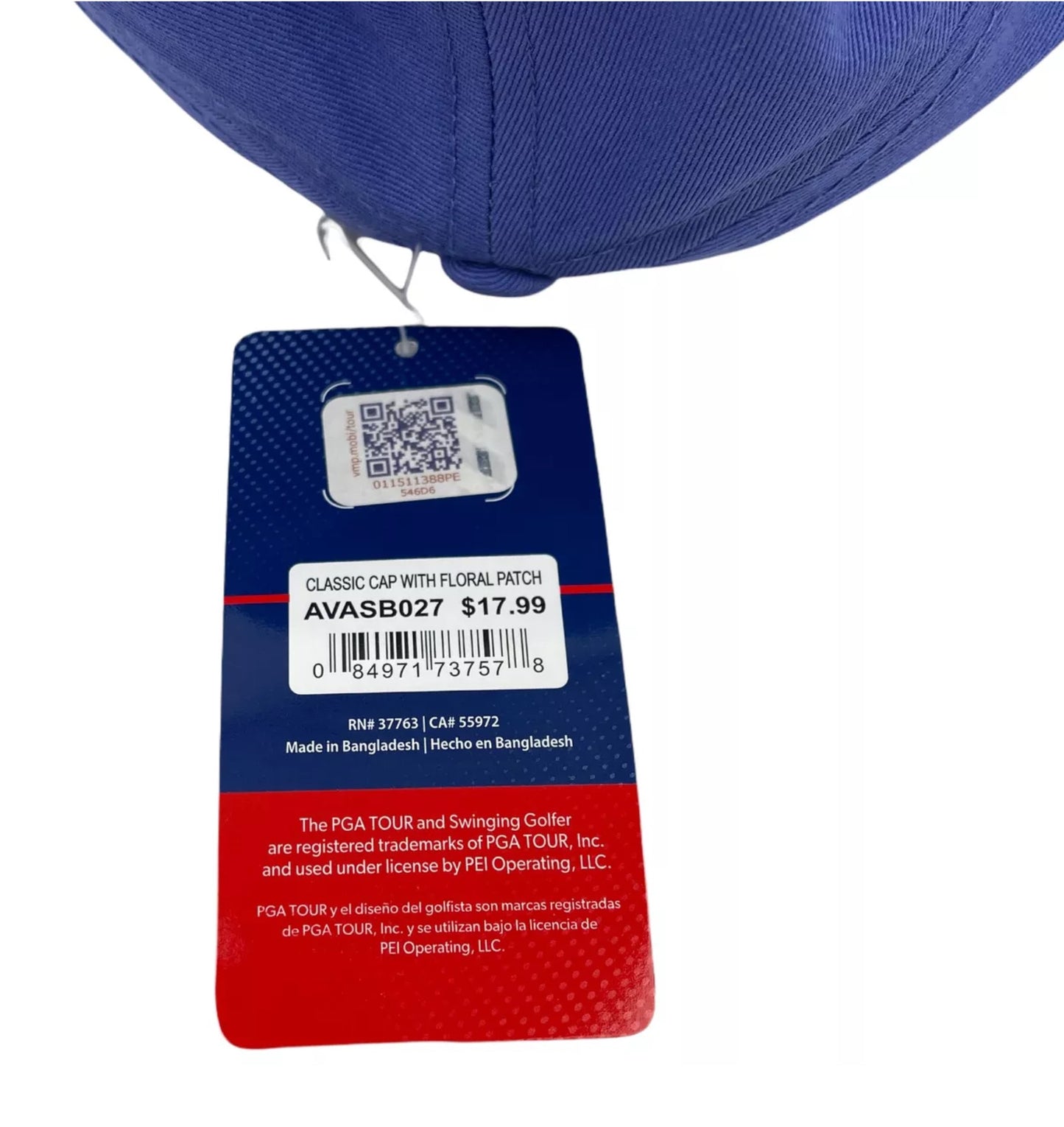 PGA Tour Course Essentials Light Blue Classic Cap w/ Floral Patch Golf Hat Adjustable