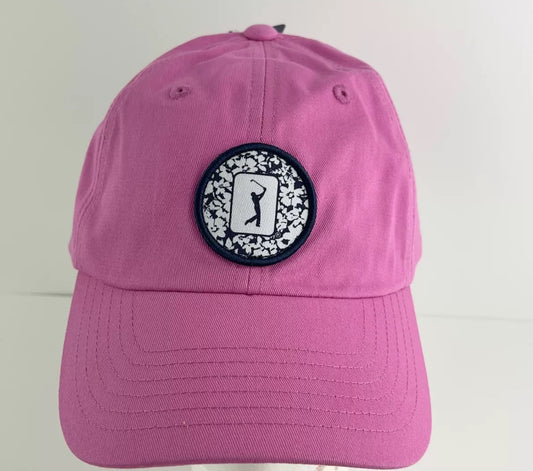 PGA Tour Course Essentials Pink Classic Cap w/ Floral Patch Golf Hat Adjustable