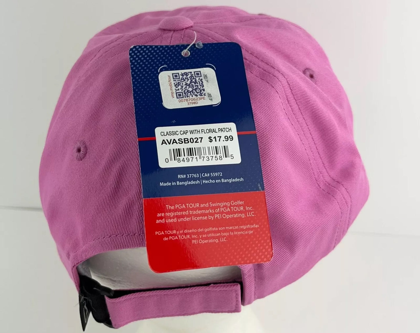 PGA Tour Course Essentials Pink Classic Cap w/ Floral Patch Golf Hat Adjustable