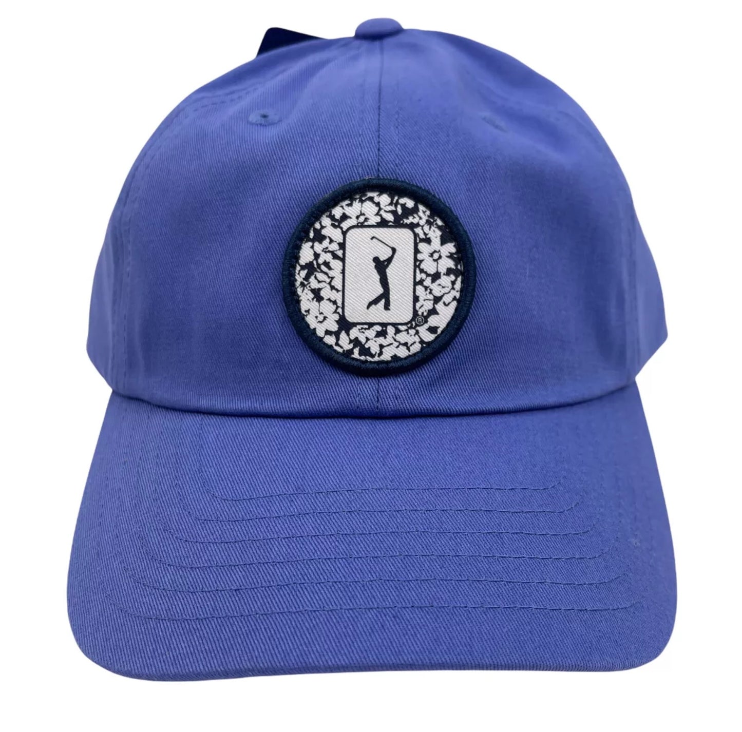 PGA Tour Course Essentials Light Blue Classic Cap w/ Floral Patch Golf Hat Adjustable