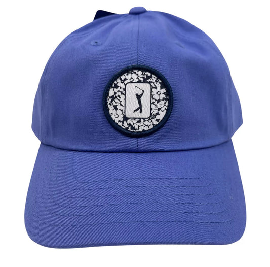 PGA Tour Course Essentials Light Blue Classic Cap w/ Floral Patch Golf Hat Adjustable