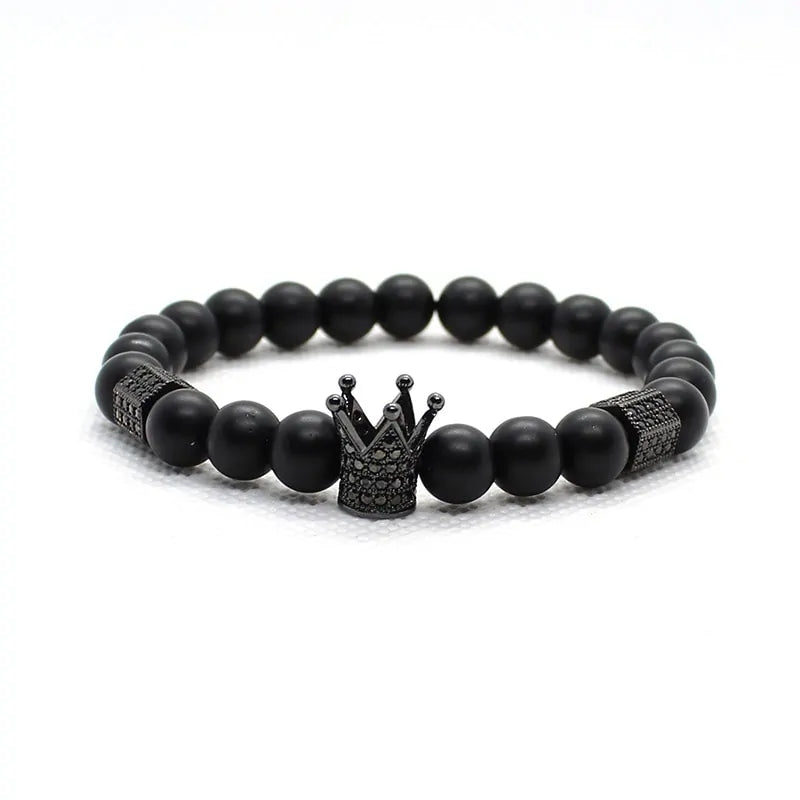 Matte Oxyn Stone Beads Skull Bracelet Set Crown