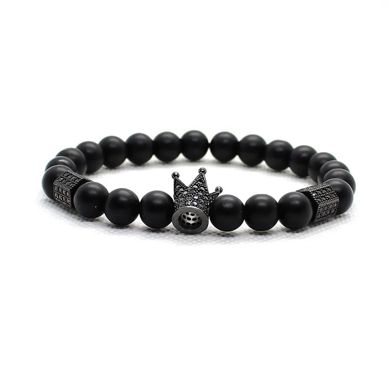 Matte Oxyn Stone Beads Skull Bracelet Set Crown