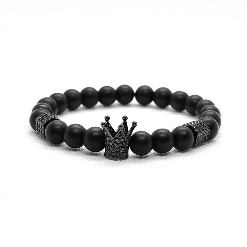 Matte Oxyn Stone Beads Skull Bracelet Set Crown