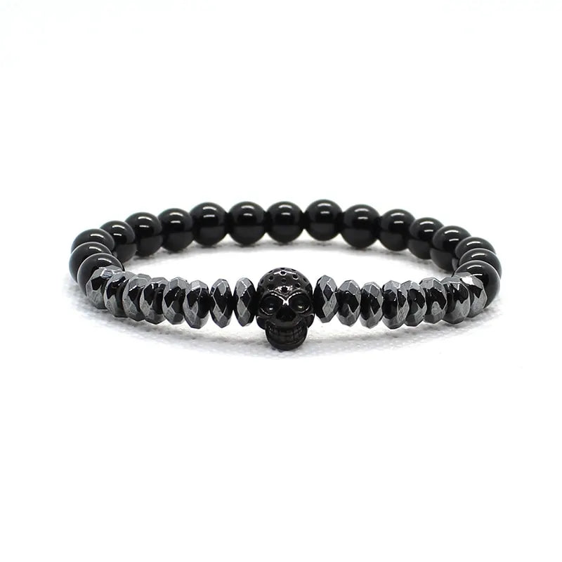 Matte Oxyn Stone Beads Skull Bracelet Set Crown
