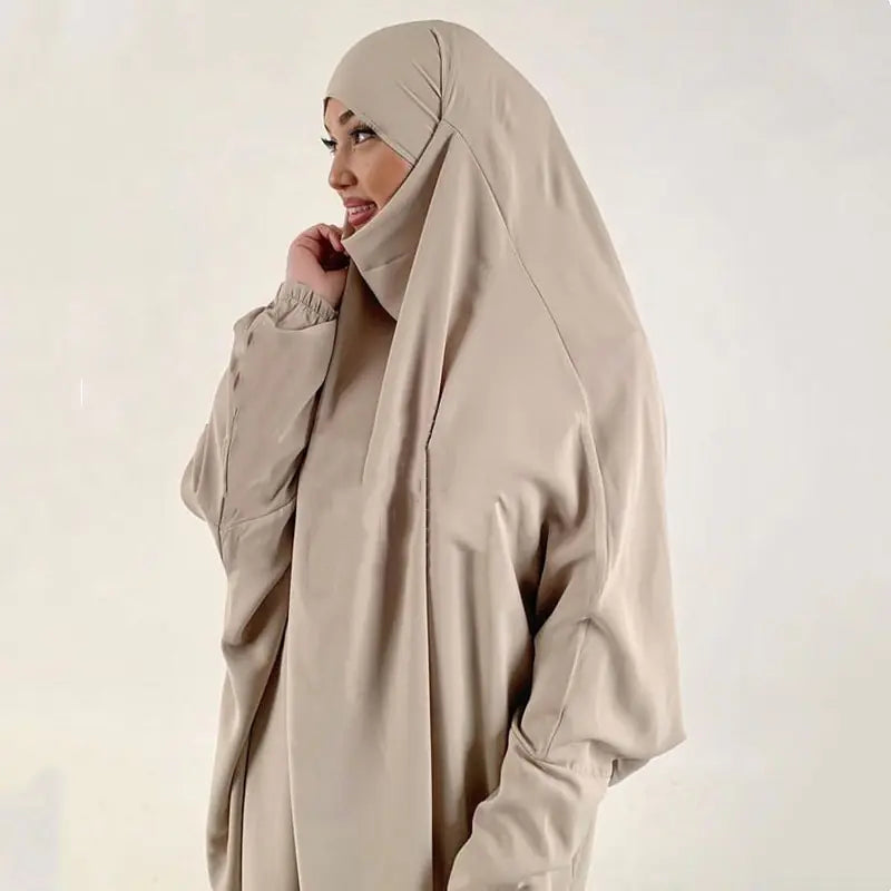 Women's 2-Piece Jilbab Set: Muslim Prayer Garment with Long Khimar and Niqab - Ramadan Abaya Dress