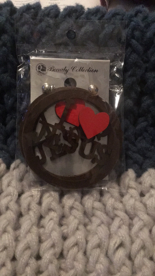 I love Jesus wooden earrings lead and nickel free