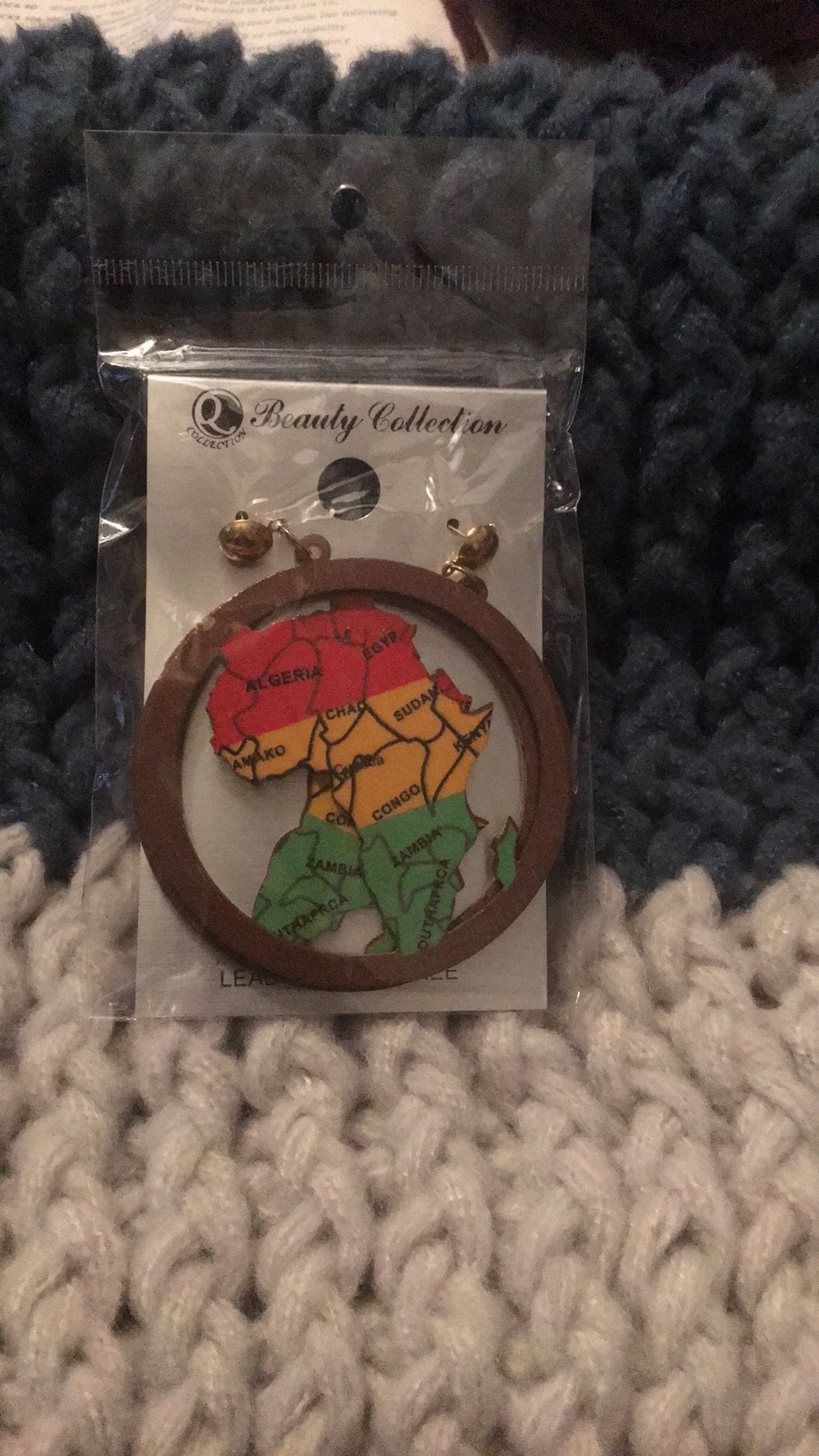 Brown Red Yellow and Green Wooden Africa Earrings