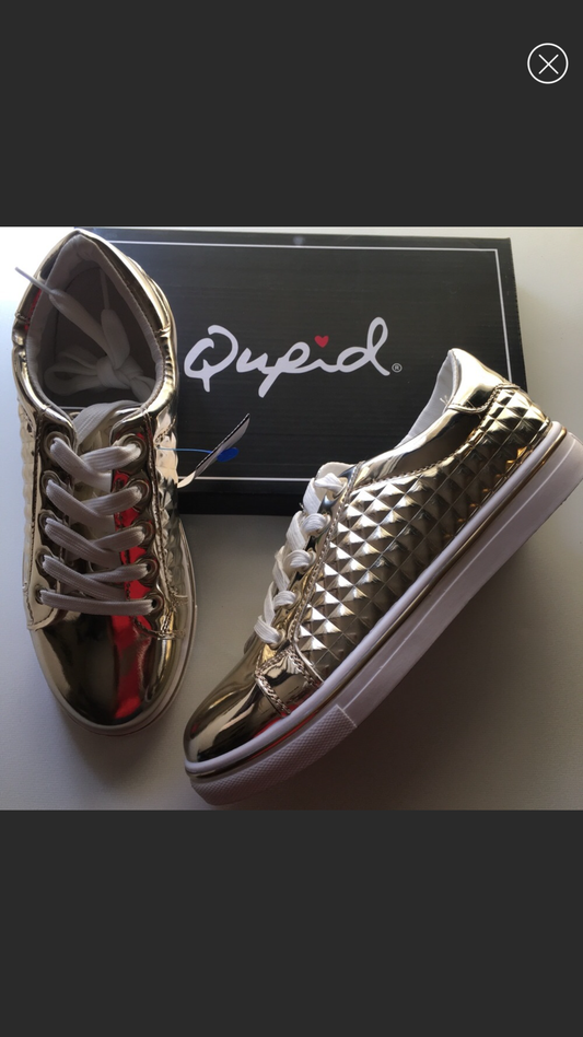 Gold Shiny Metallic Pyramid Fashion Sneakers