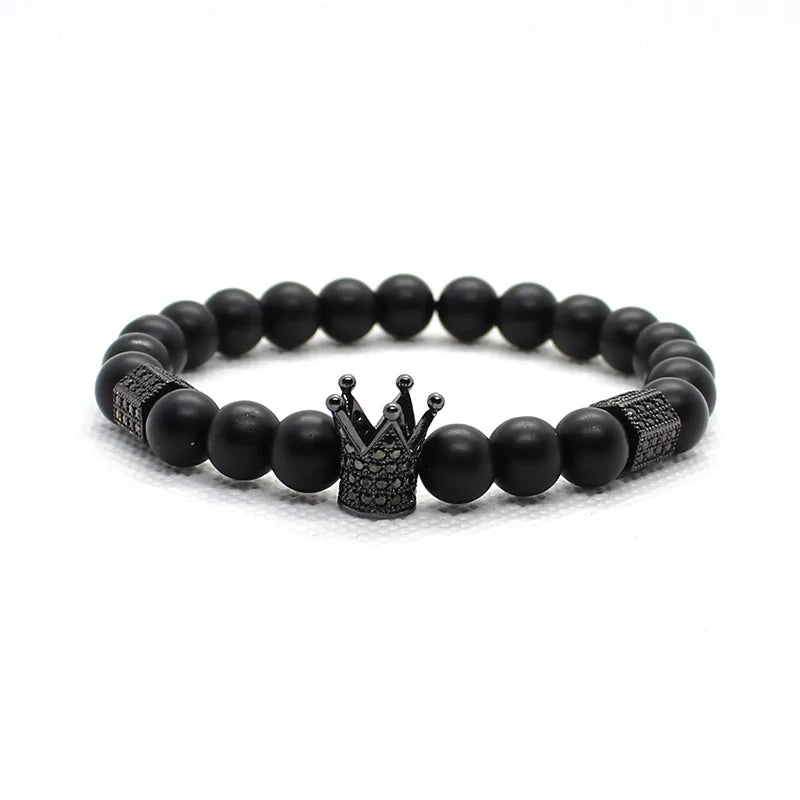 Matte Oxyn Stone Beads Skull Bracelet Set Crown