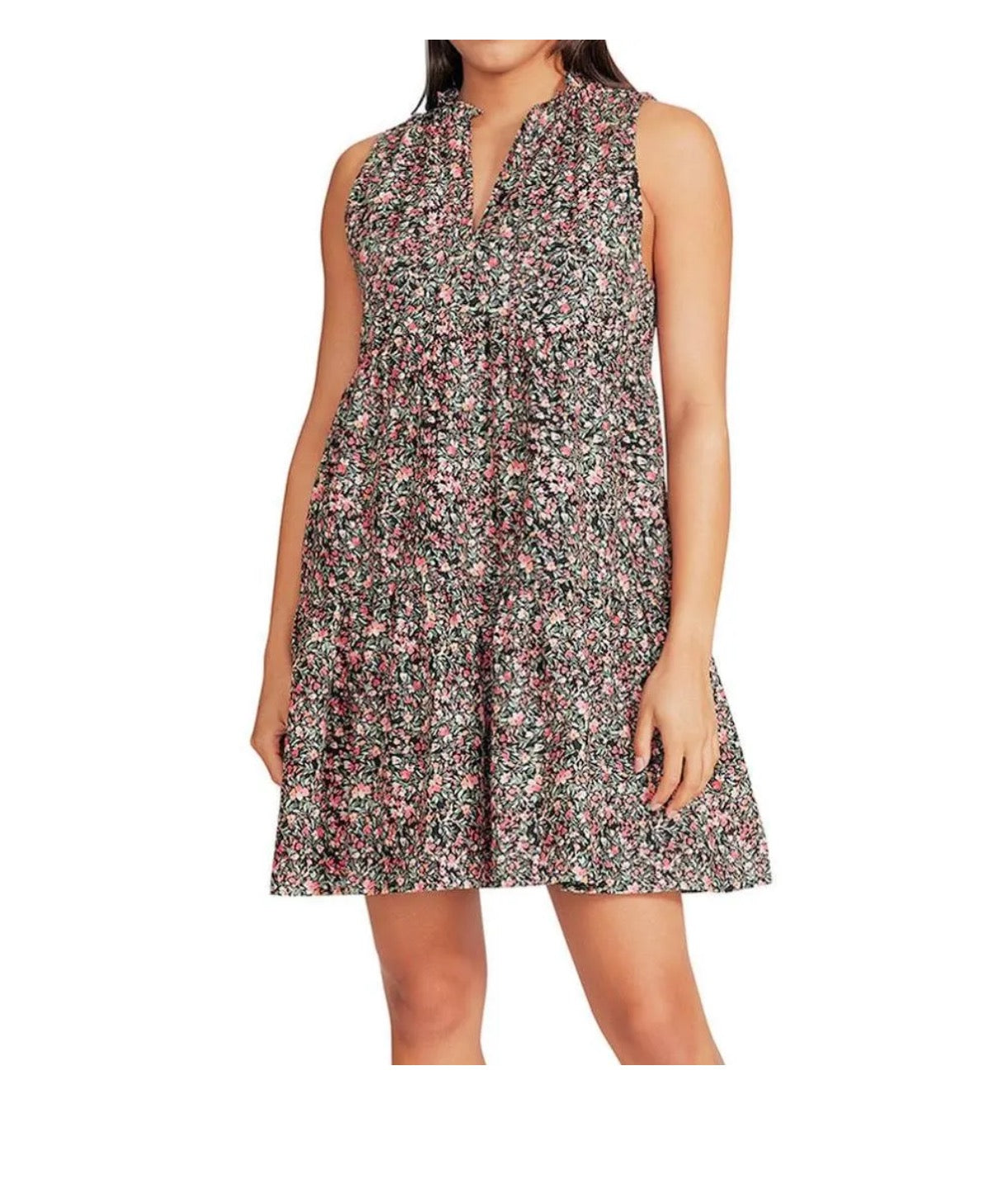 Bb Dakota by Steve Madden Ladies Sleeveless Tiered Floral Dress Black Ditsy Floral